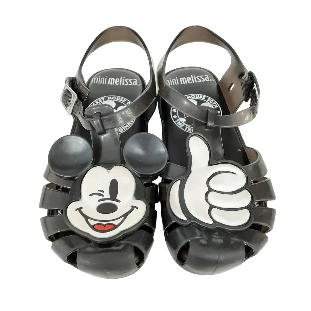 Mini Melissa Mickey Mouse Jelly Sandals Black Fisherman Hook & Loop Girls 12